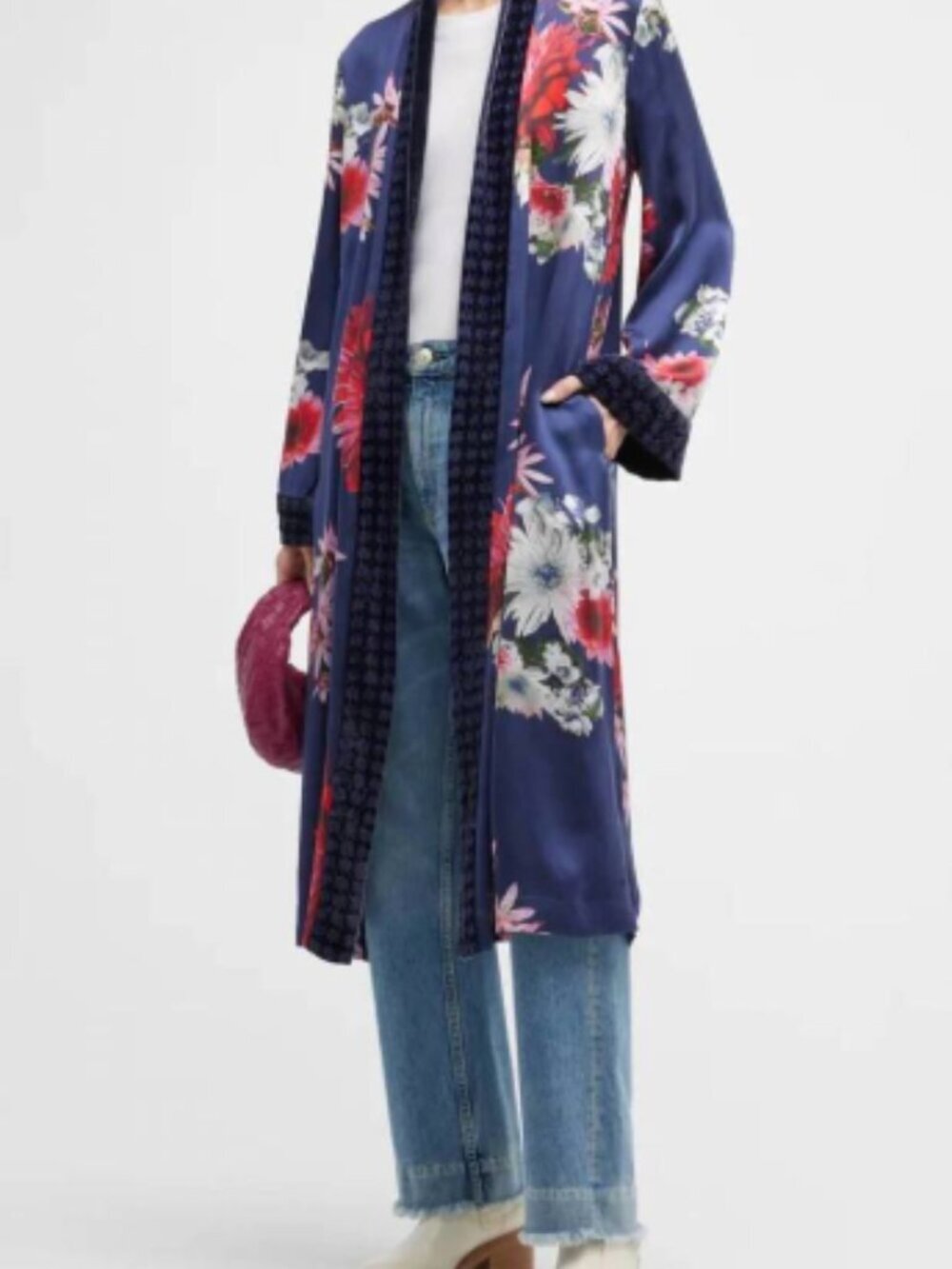 Johnny Was Aster Velvet Mix Kimono Sweater Floral Long-Length Size Small NWT NEW